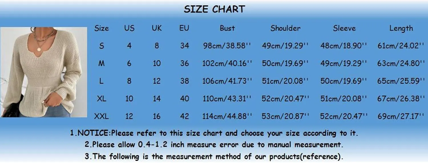 Womens Knit Sweater Deep V-Neck Chunky Knit Pullover Baggy Puff Long Sleeve Pullover Knit Balloon Long Sleeve