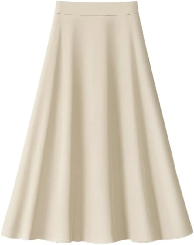 Women's Lightweight Pleated A-Line Skirt  Summer 2025 High-Waisted, Breathable, Elegant Flared Midi Skirt(Light Khaki,28)