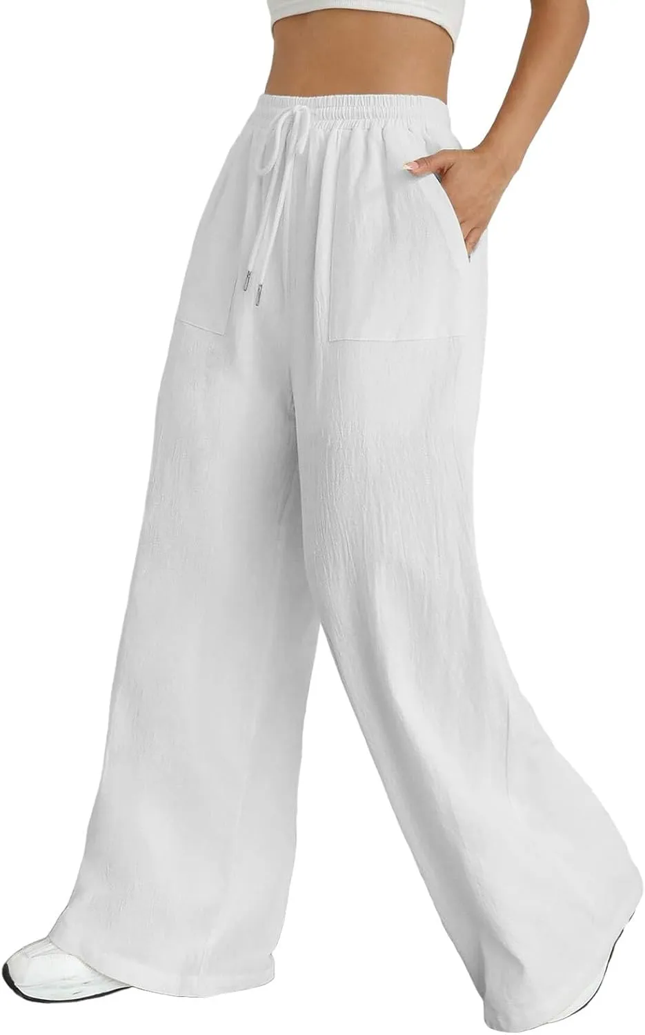 Women's Linen Blend Summer Print Pant Trousers High Waist Stretchy Plus Size Trousers Trendy