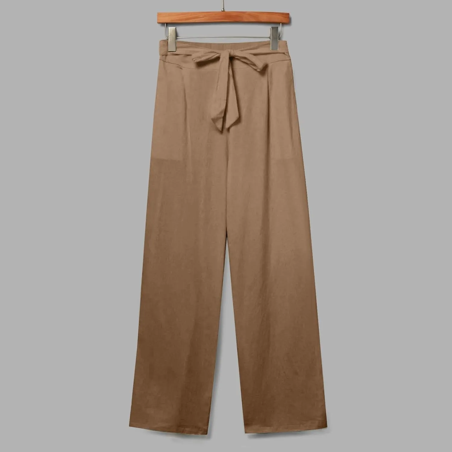 Womens Linen Cotton Pants Casual Straight Leg Work Pants with Pockets 2025 Summer Trendy Dressy Pants Tie Front Pants