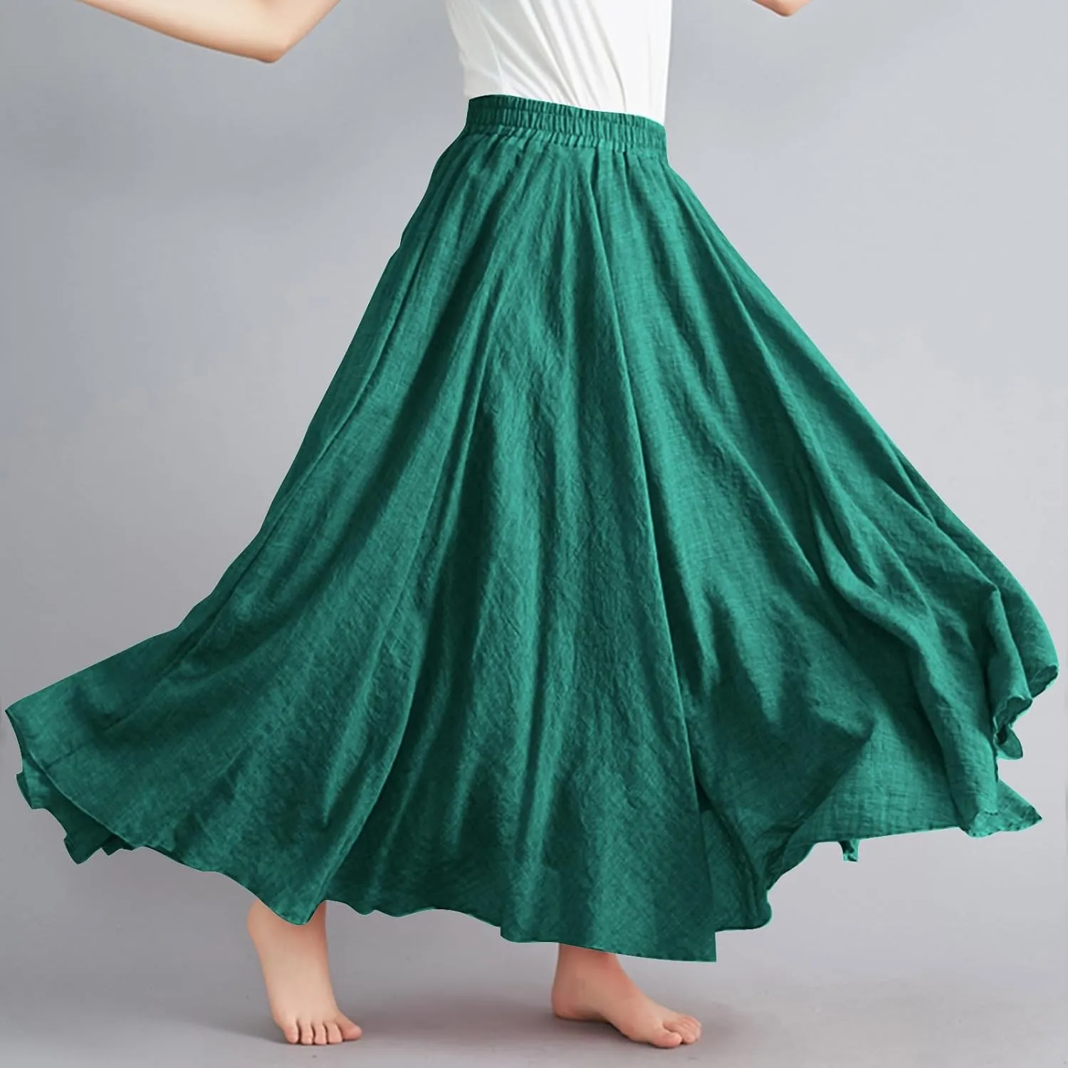 Women's Linen Maxi Skirts High Waist Ankle Length Skirt Solid Color Loose Casual Skirt Summer Flowy Long Skirts
