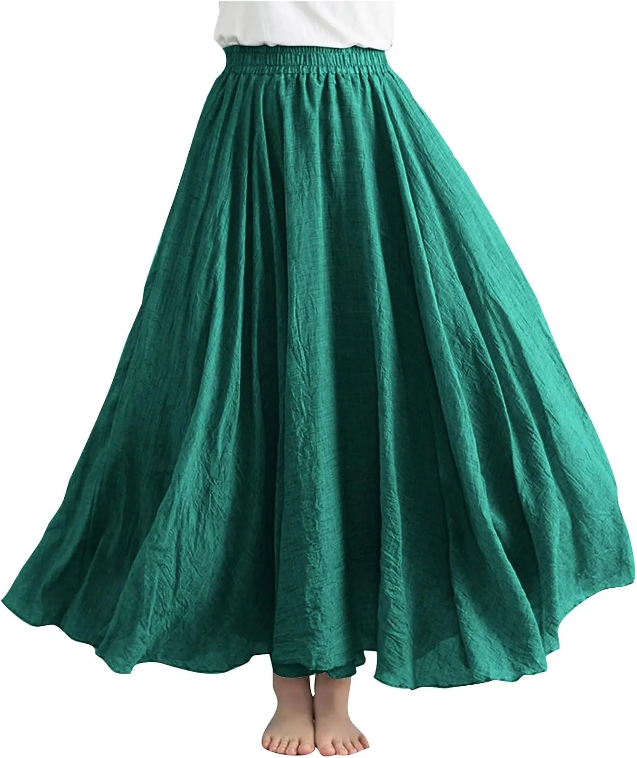 Women's Linen Maxi Skirts High Waist Ankle Length Skirt Solid Color Loose Casual Skirt Summer Flowy Long Skirts