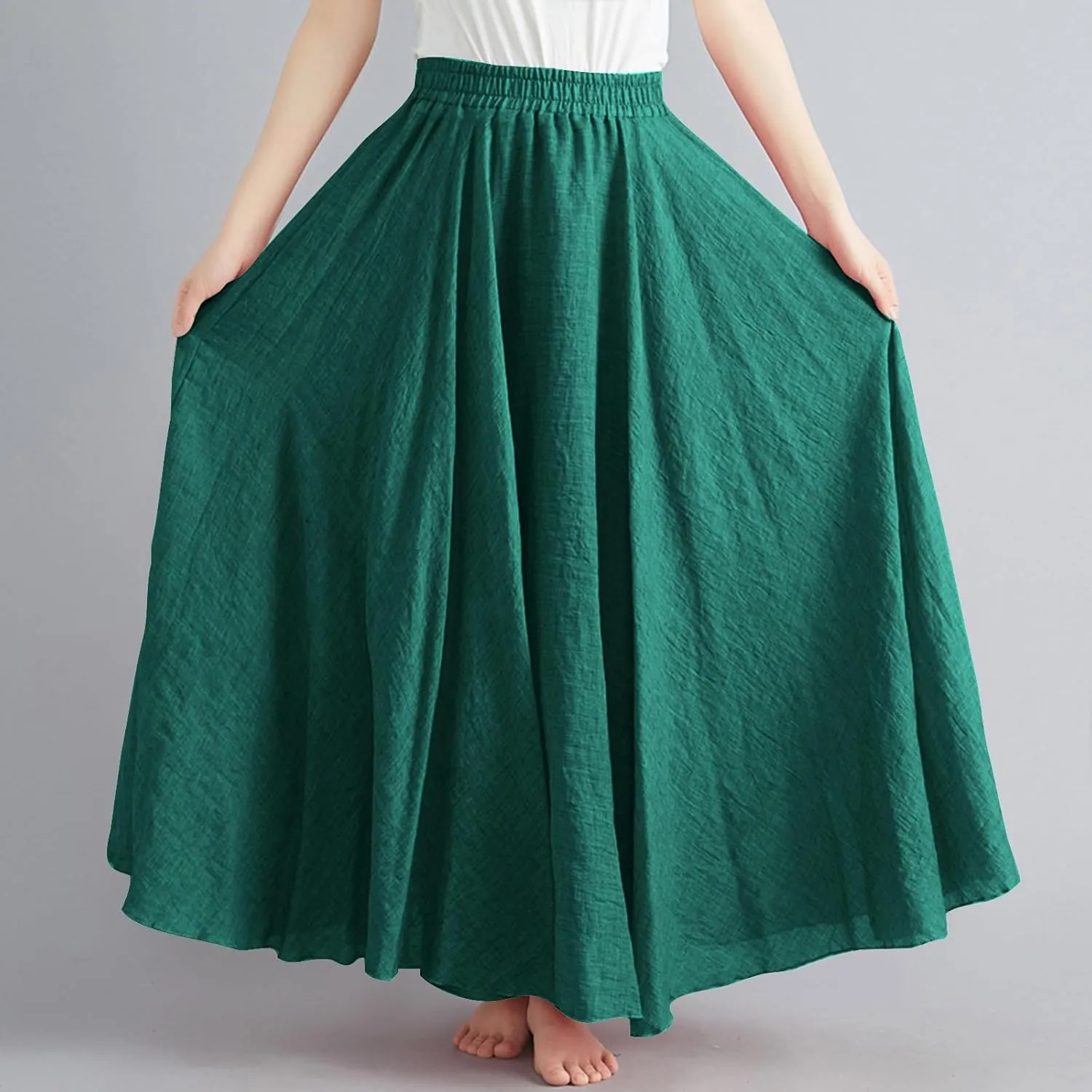 Women's Linen Maxi Skirts High Waist Ankle Length Skirt Solid Color Loose Casual Skirt Summer Flowy Long Skirts
