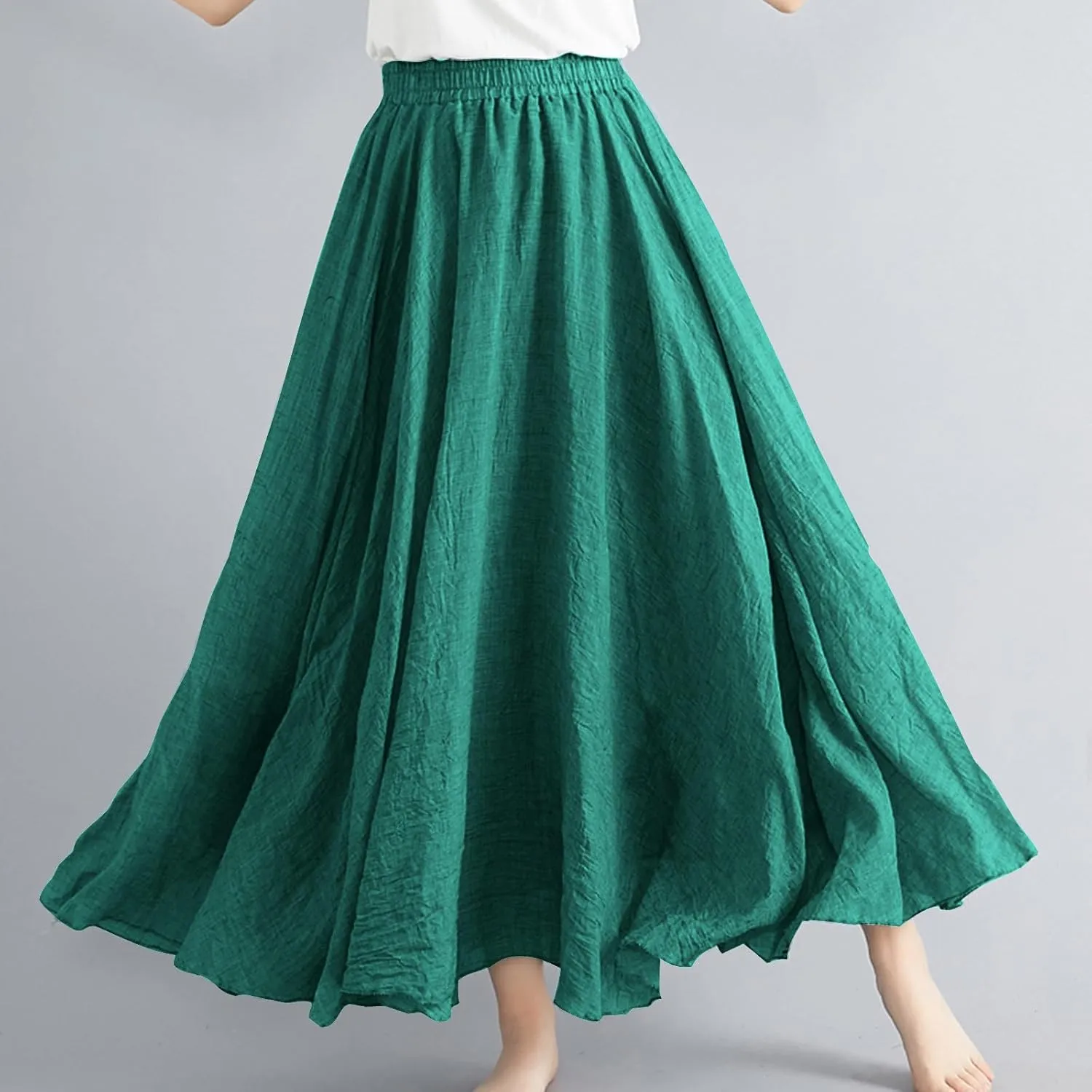 Women's Linen Maxi Skirts High Waist Ankle Length Skirt Solid Color Loose Casual Skirt Summer Flowy Long Skirts