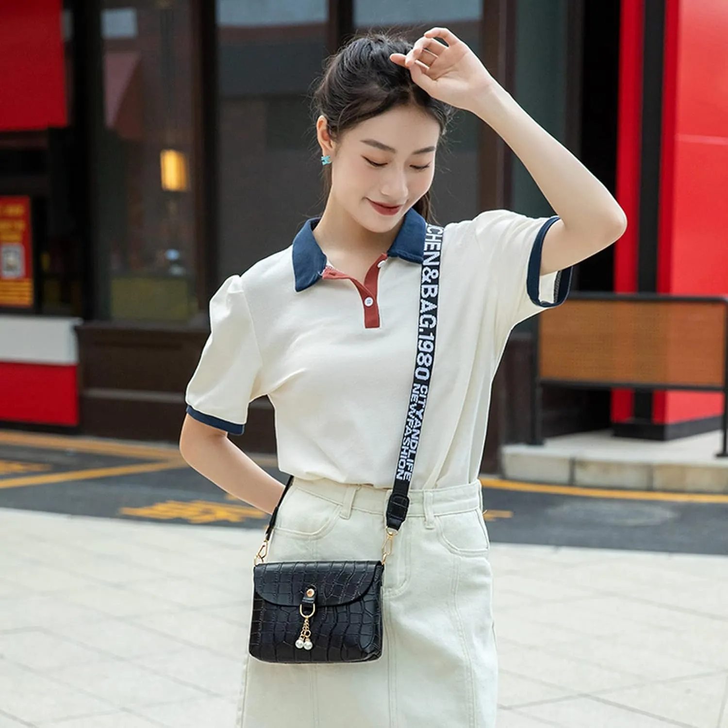 Women's Multi-Pocket Shoulder Bags Waterproof Nylon Crossbody Bags for Woman Trendy Cute Purse for Women Trendy(Black)