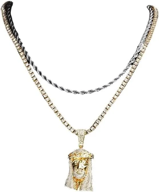 Women's Necklace Jesus Pendant Gold Color Box Chain For Men Head Face Christian Fashion Jewelry VHM7158