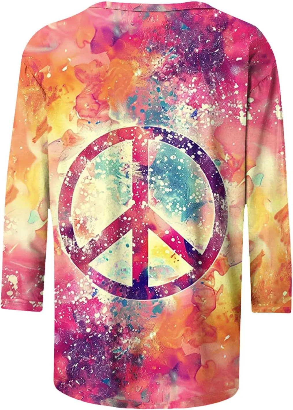 Womens Peace Sign T Shirt Novelty 3D Floral Graphic Tee Cute Ladies Gift 3/4 Sleeve Tunic Tops Vintage Hippie Costume