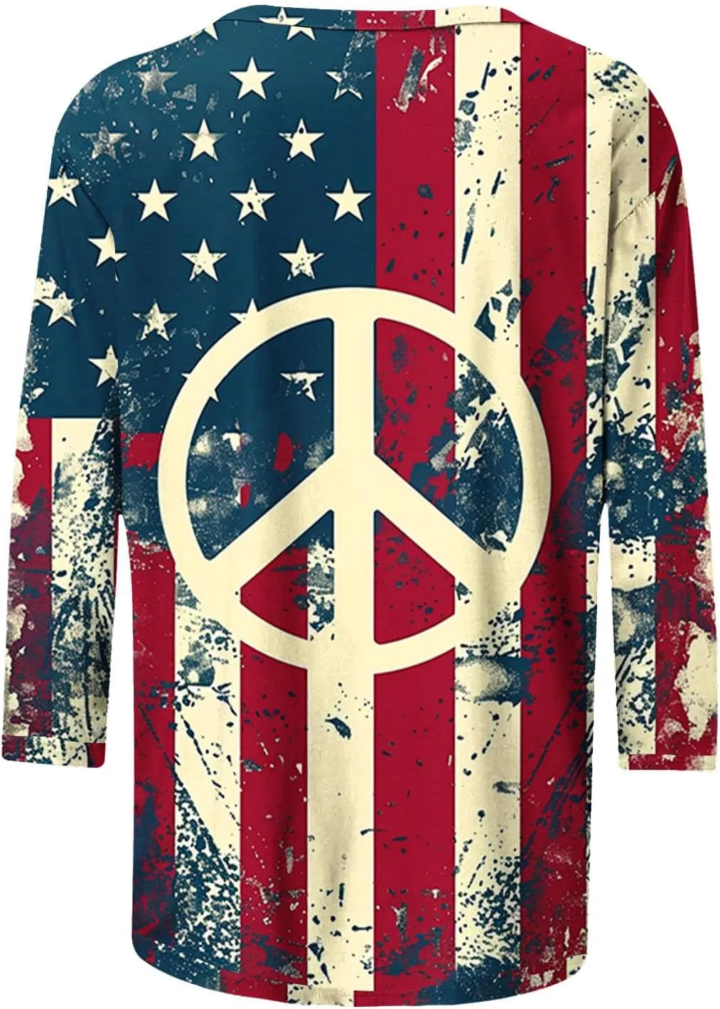 Womens Peace Sign T Shirt Novelty 3D Floral Graphic Tee Cute Ladies Gift 3/4 Sleeve Tunic Tops Vintage Hippie Costume