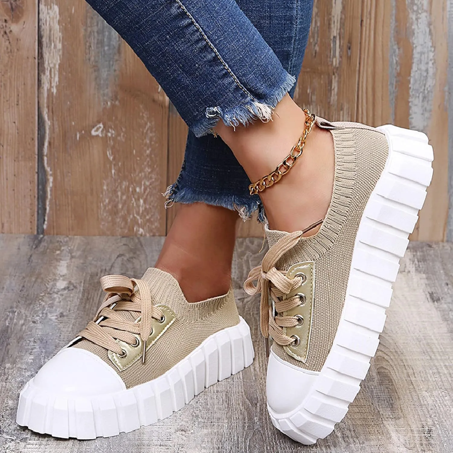 Womens Platform Sneakers White Tennis Shoes Casual Low Top Fashion Sneaker Hiking Workout Sports Gym Footwear