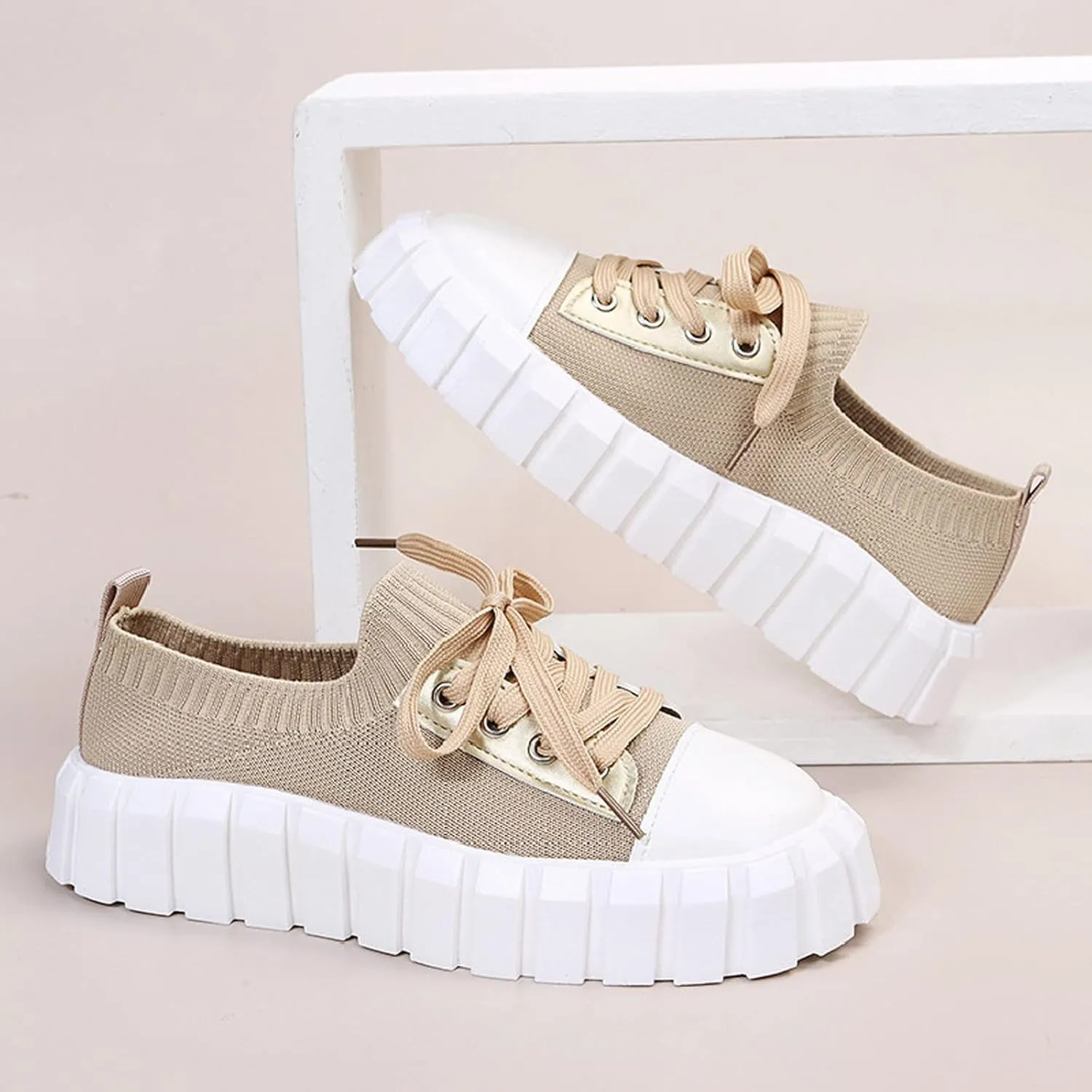 Womens Platform Sneakers White Tennis Shoes Casual Low Top Fashion Sneaker Hiking Workout Sports Gym Footwear