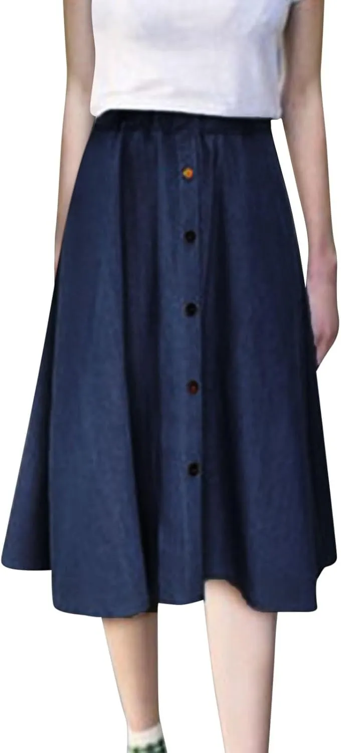 Women's Plus Size Denim Skirt Casual High Waisted A Line Midi with Elastic Waist for School Skirt for Women