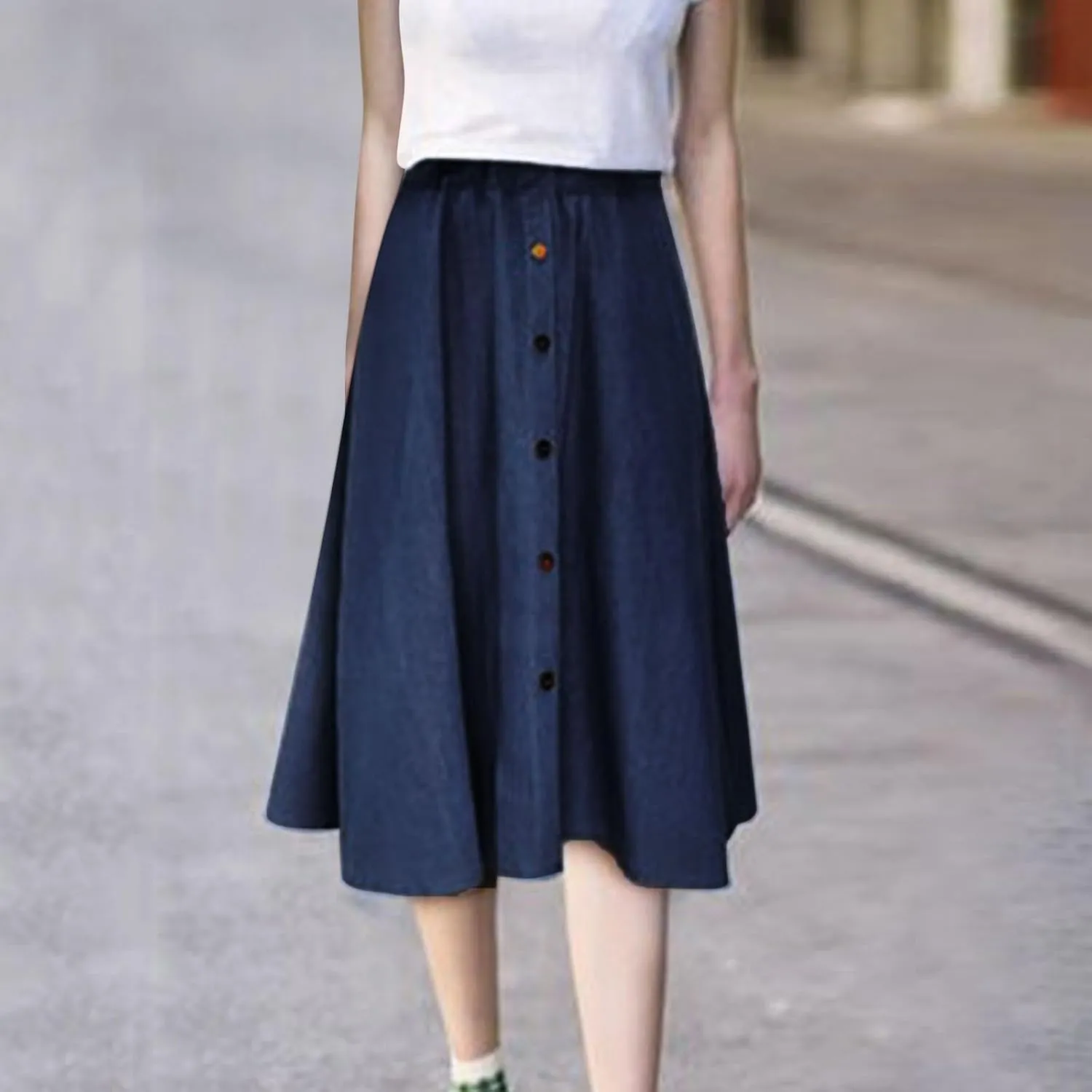 Women's Plus Size Denim Skirt Casual High Waisted A Line Midi with Elastic Waist for School Skirt for Women