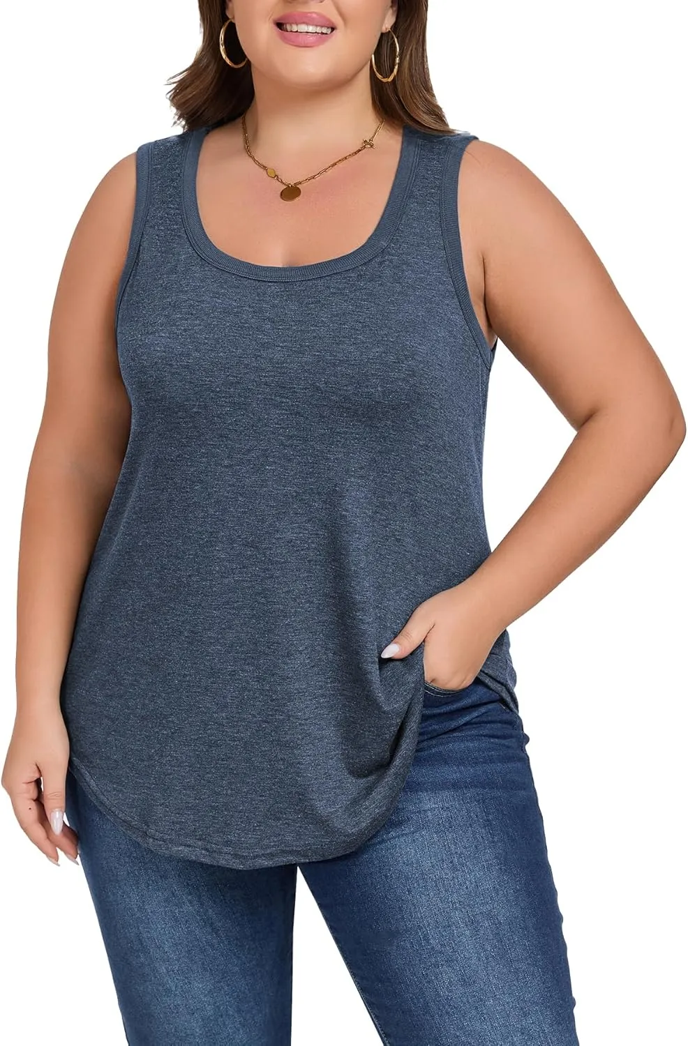 Womens Plus Size Tank Tops Scoop Neck Trendy Tunic Sleeveless Tops Summer Casual Flowy Clothes Outfits XL - 5XL