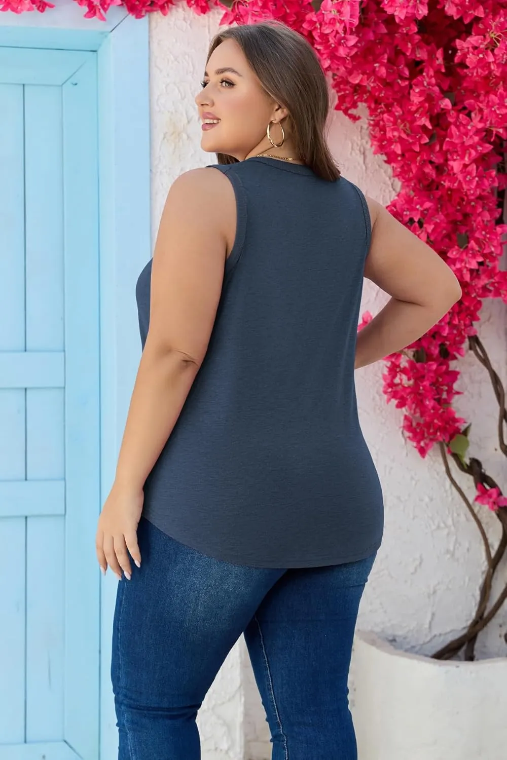 Womens Plus Size Tank Tops Scoop Neck Trendy Tunic Sleeveless Tops Summer Casual Flowy Clothes Outfits XL - 5XL