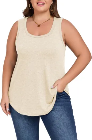 Womens Plus Size Tank Tops Scoop Neck Trendy Tunic Sleeveless Tops Summer Casual Flowy Clothes Outfits XL - 5XL