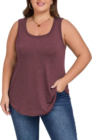 Womens Plus Size Tank Tops Scoop Neck Trendy Tunic Sleeveless Tops Summer Casual Flowy Clothes Outfits XL - 5XL