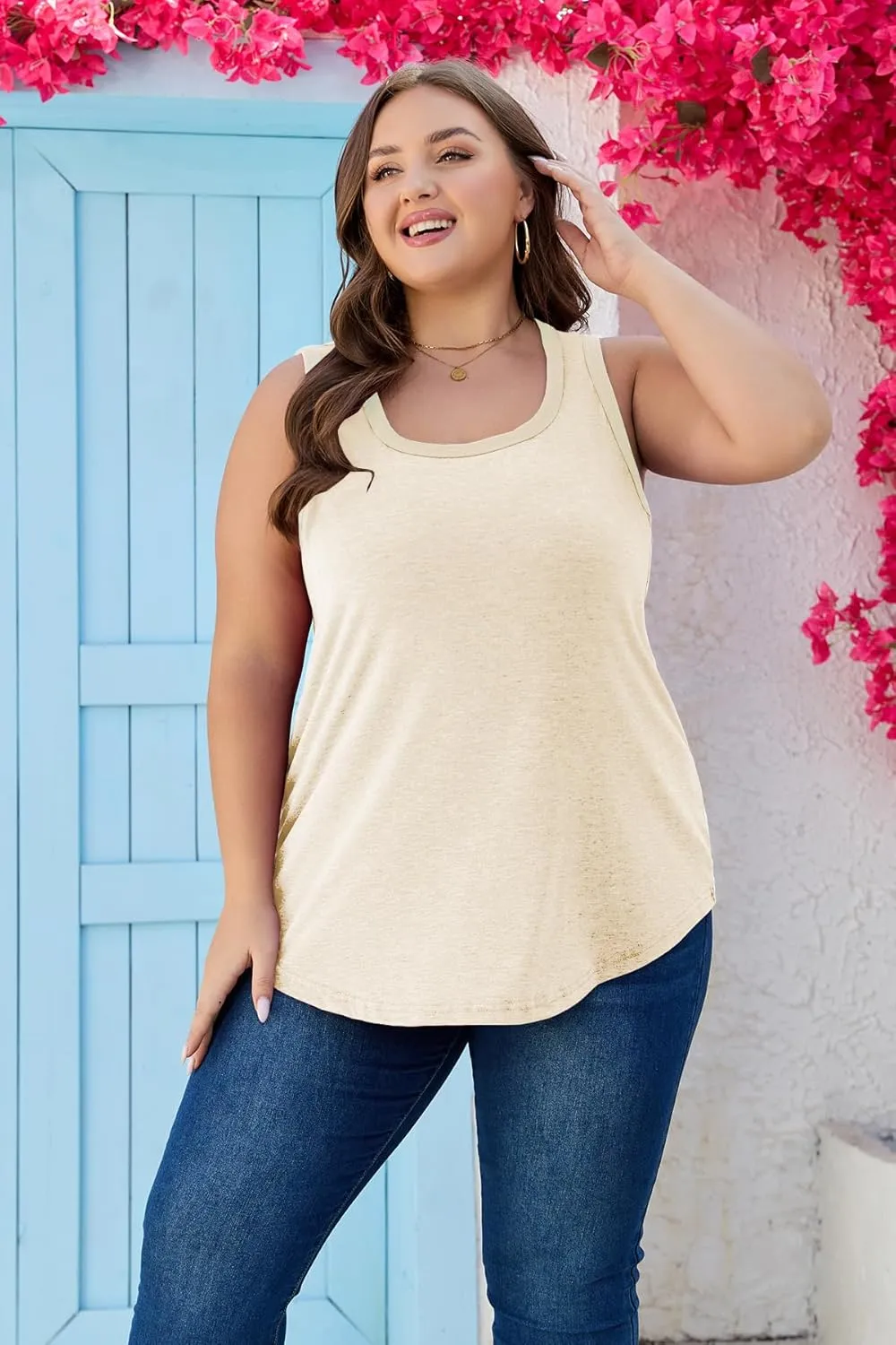 Womens Plus Size Tank Tops Scoop Neck Trendy Tunic Sleeveless Tops Summer Casual Flowy Clothes Outfits XL - 5XL