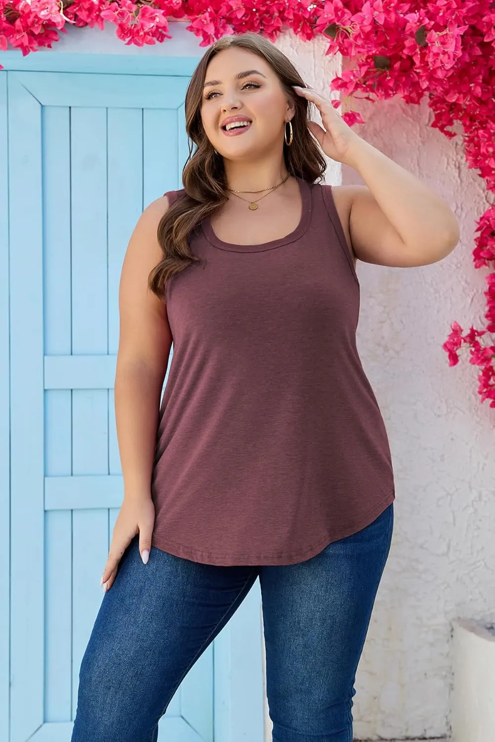 Womens Plus Size Tank Tops Scoop Neck Trendy Tunic Sleeveless Tops Summer Casual Flowy Clothes Outfits XL - 5XL