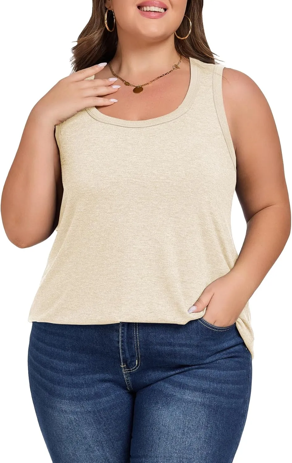 Womens Plus Size Tank Tops Scoop Neck Trendy Tunic Sleeveless Tops Summer Casual Flowy Clothes Outfits XL - 5XL