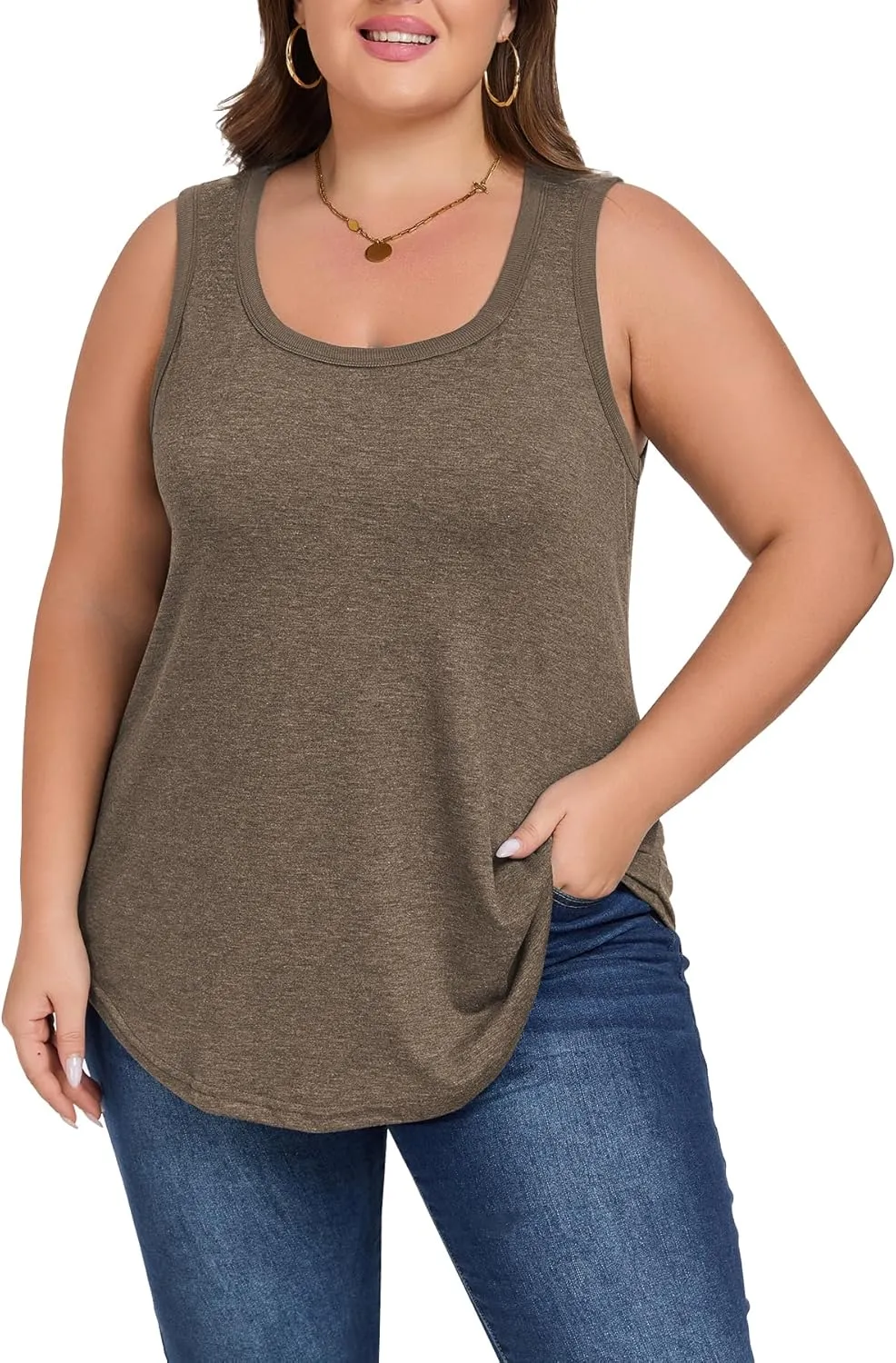 Womens Plus Size Tank Tops Scoop Neck Trendy Tunic Sleeveless Tops Summer Casual Flowy Clothes Outfits XL - 5XL