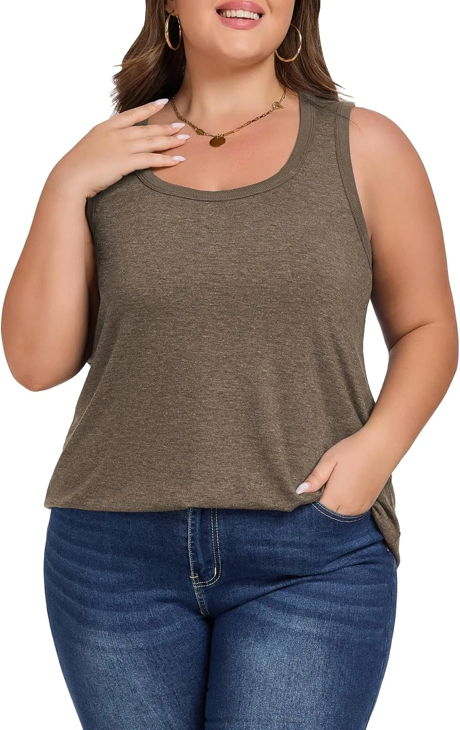 Womens Plus Size Tank Tops Scoop Neck Trendy Tunic Sleeveless Tops Summer Casual Flowy Clothes Outfits XL - 5XL