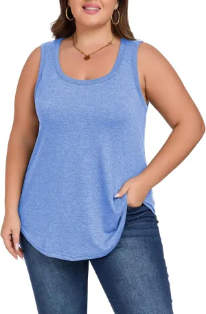 Womens Plus Size Tank Tops Scoop Neck Trendy Tunic Sleeveless Tops Summer Casual Flowy Clothes Outfits XL - 5XL
