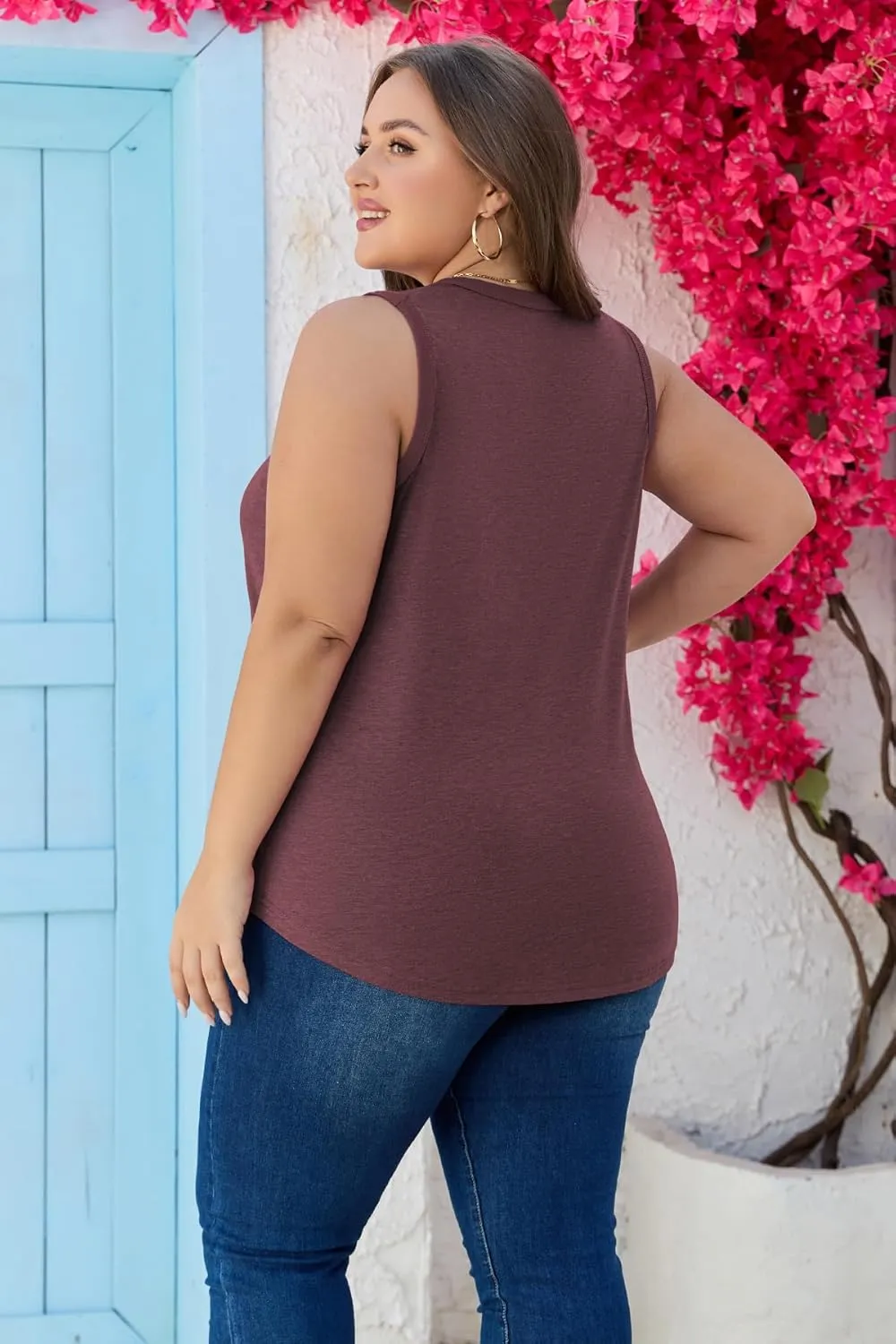 Womens Plus Size Tank Tops Scoop Neck Trendy Tunic Sleeveless Tops Summer Casual Flowy Clothes Outfits XL - 5XL