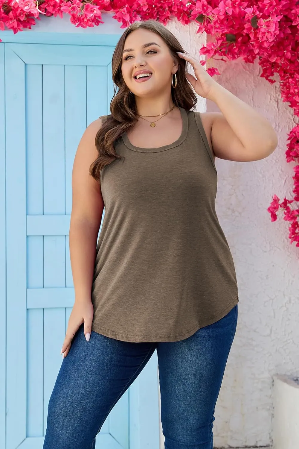Womens Plus Size Tank Tops Scoop Neck Trendy Tunic Sleeveless Tops Summer Casual Flowy Clothes Outfits XL - 5XL