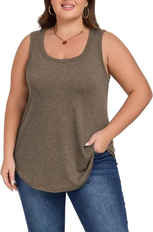 Womens Plus Size Tank Tops Scoop Neck Trendy Tunic Sleeveless Tops Summer Casual Flowy Clothes Outfits XL - 5XL