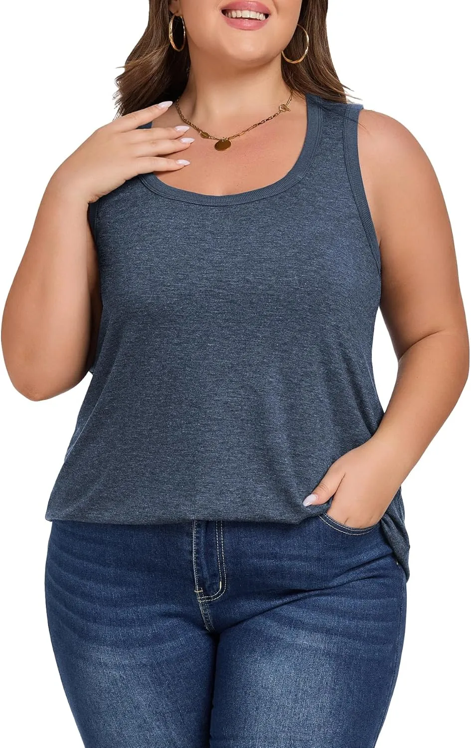 Womens Plus Size Tank Tops Scoop Neck Trendy Tunic Sleeveless Tops Summer Casual Flowy Clothes Outfits XL - 5XL