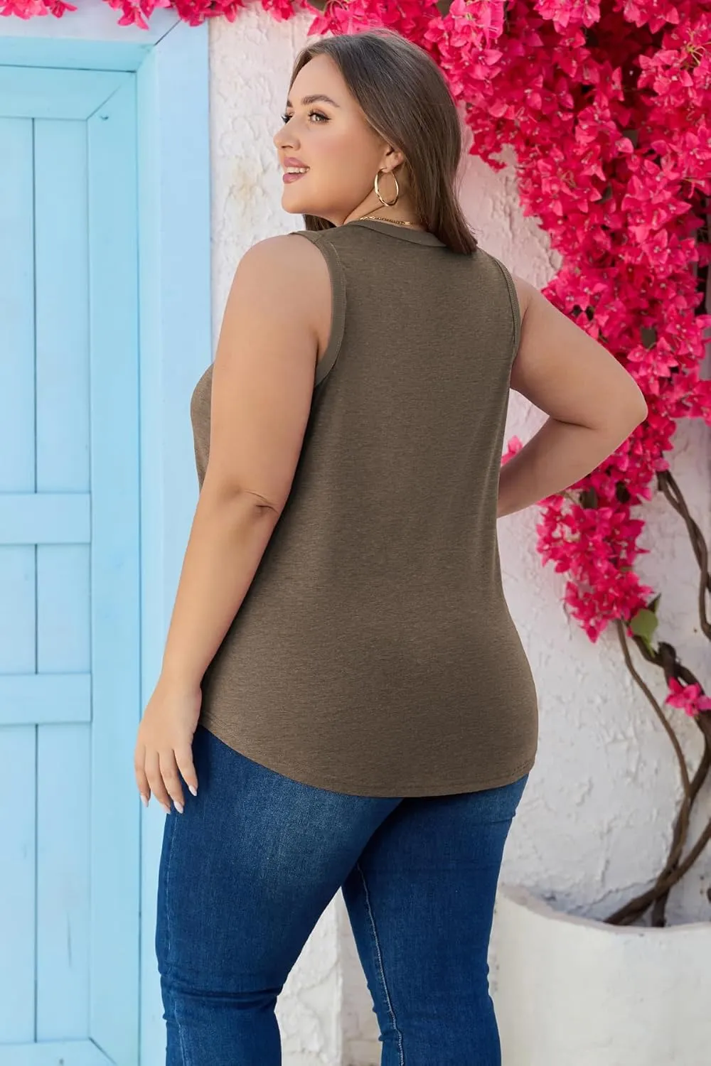 Womens Plus Size Tank Tops Scoop Neck Trendy Tunic Sleeveless Tops Summer Casual Flowy Clothes Outfits XL - 5XL