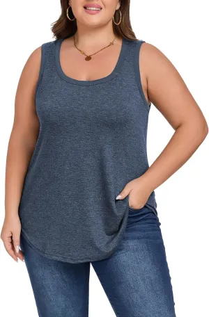 Womens Plus Size Tank Tops Scoop Neck Trendy Tunic Sleeveless Tops Summer Casual Flowy Clothes Outfits XL - 5XL