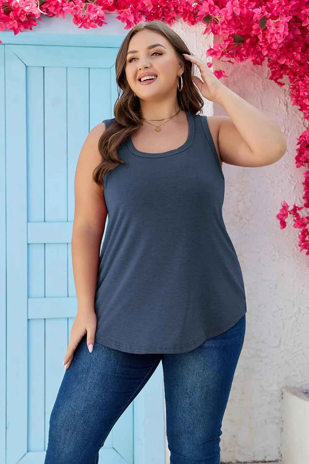 Womens Plus Size Tank Tops Scoop Neck Trendy Tunic Sleeveless Tops Summer Casual Flowy Clothes Outfits XL - 5XL