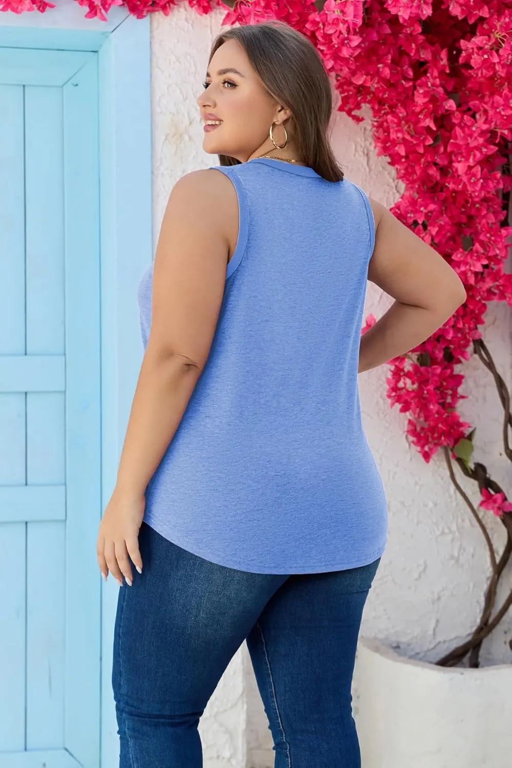Womens Plus Size Tank Tops Scoop Neck Trendy Tunic Sleeveless Tops Summer Casual Flowy Clothes Outfits XL - 5XL