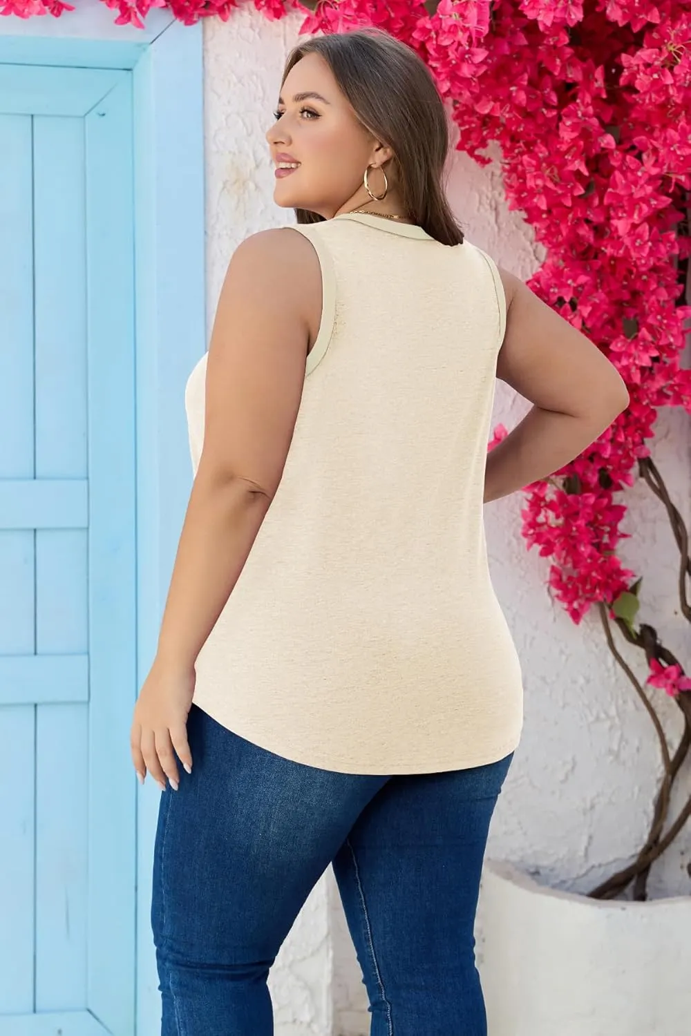 Womens Plus Size Tank Tops Scoop Neck Trendy Tunic Sleeveless Tops Summer Casual Flowy Clothes Outfits XL - 5XL