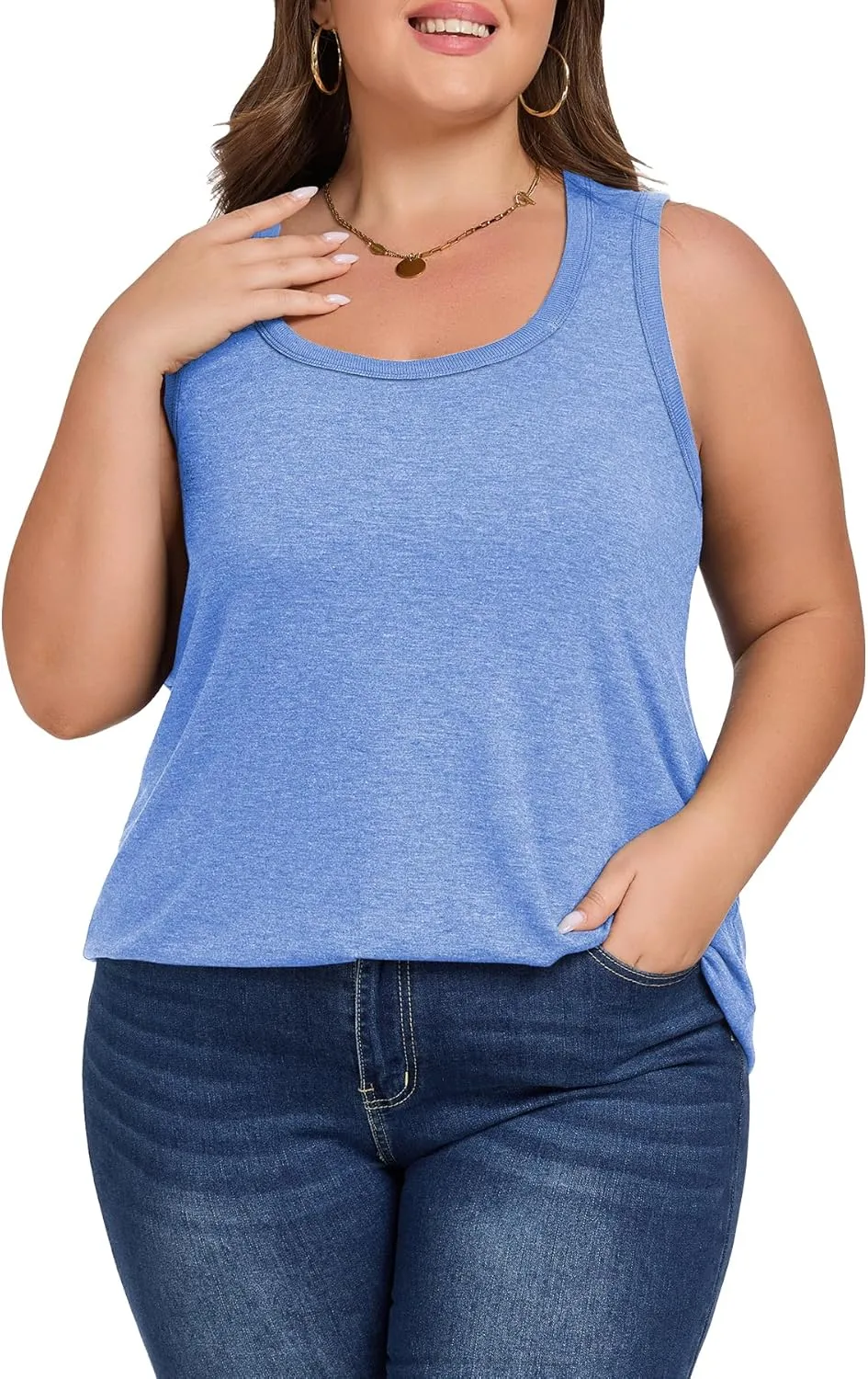 Womens Plus Size Tank Tops Scoop Neck Trendy Tunic Sleeveless Tops Summer Casual Flowy Clothes Outfits XL - 5XL