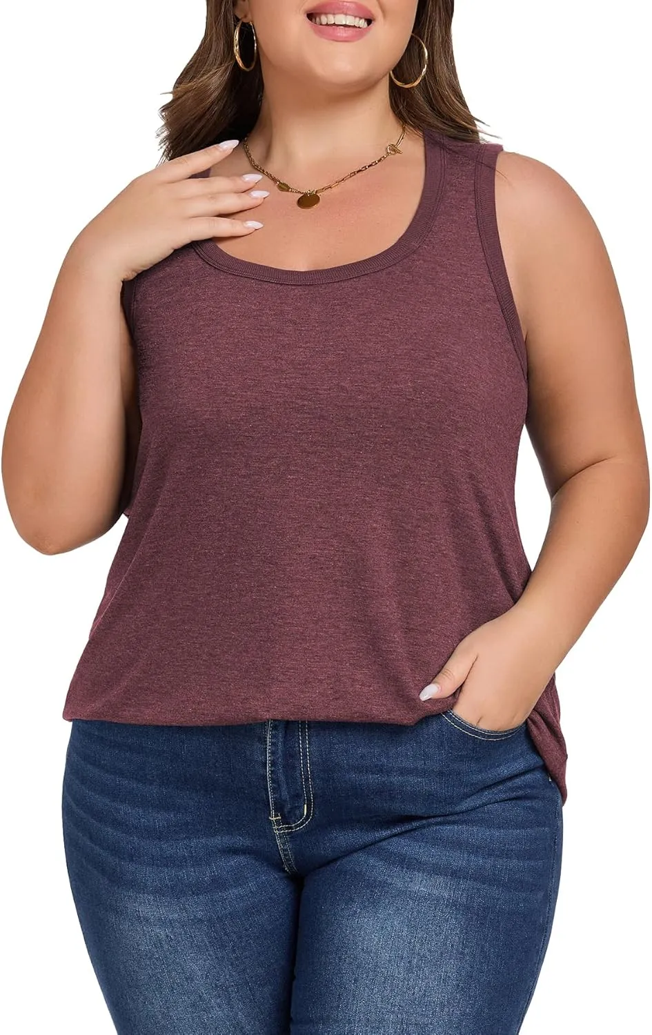 Womens Plus Size Tank Tops Scoop Neck Trendy Tunic Sleeveless Tops Summer Casual Flowy Clothes Outfits XL - 5XL
