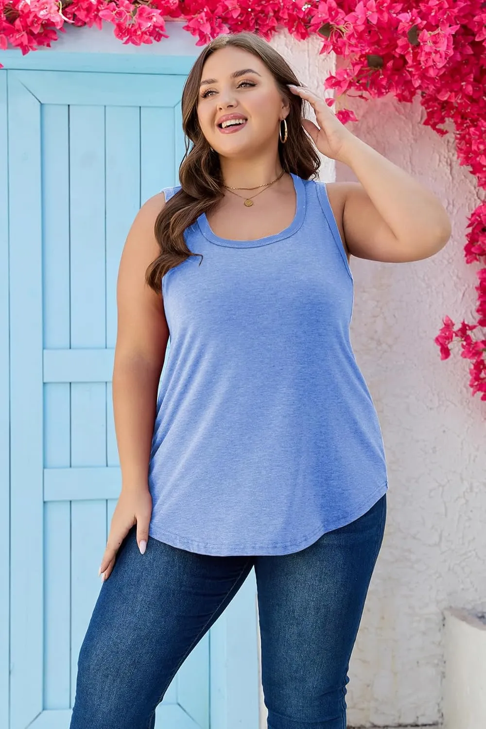 Womens Plus Size Tank Tops Scoop Neck Trendy Tunic Sleeveless Tops Summer Casual Flowy Clothes Outfits XL - 5XL