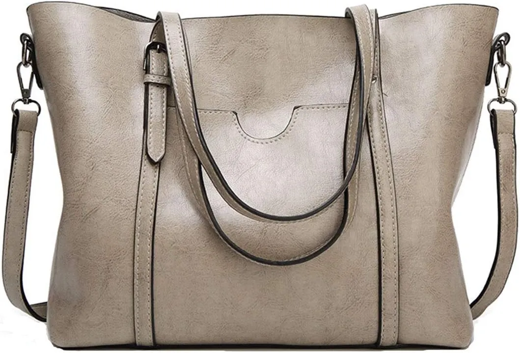Women's Purses and Handbags for Women PU Leather Top Handle Satchel Ladies Shoulder Tote Bags (Light Grey)