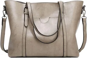 Women's Purses and Handbags for Women PU Leather Top Handle Satchel Ladies Shoulder Tote Bags (Light Grey)