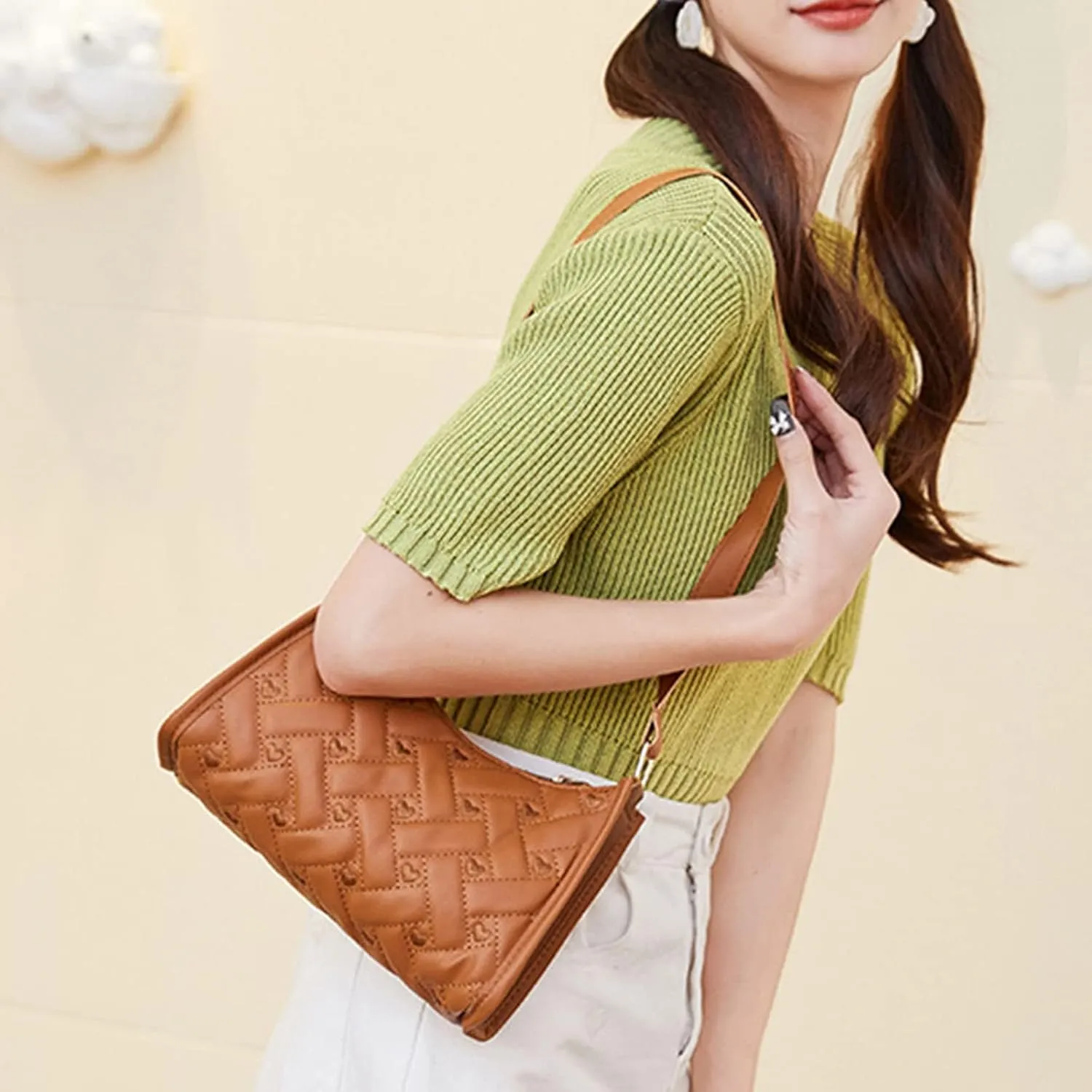 Womens Shoulder Shopping Handbags Waterproof Nylon Crossbody Bags for Woman Trendy Cute Purse for Women Trendy(Brown)