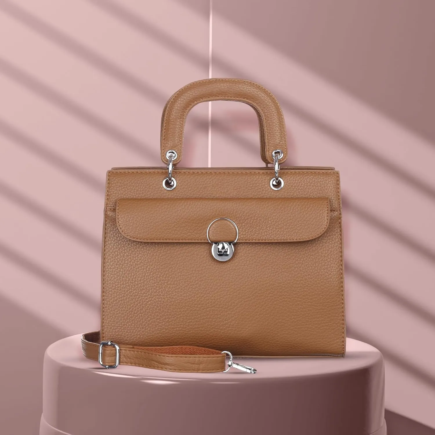 Women's Structured Tote Bag  Elegant Top Handle Satchel with Lock Closure & Adjustable Strap