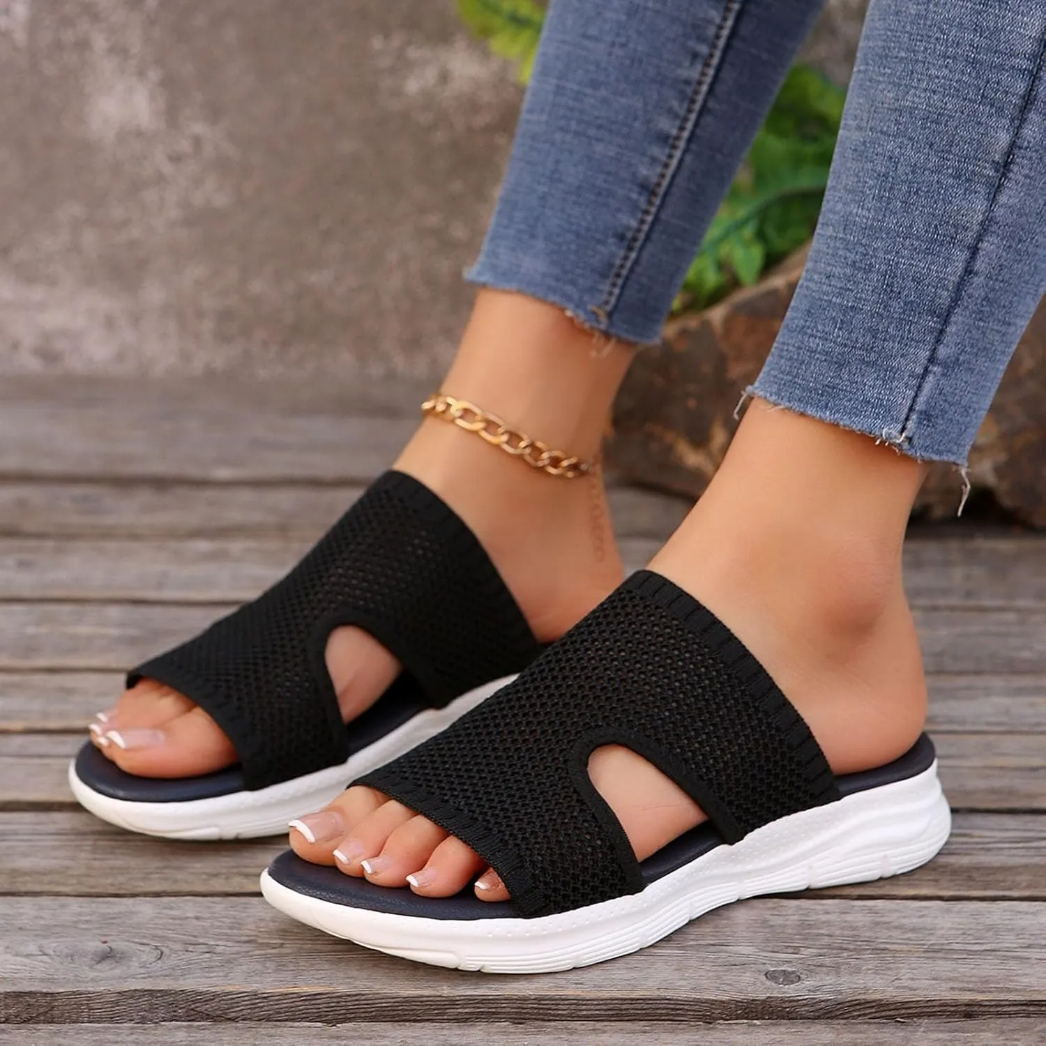 Womens Summer Breathable Mesh Slippers Lightweight Mesh Garden Shoes Platform Footwear Non Slip Comfort Walking Shoes