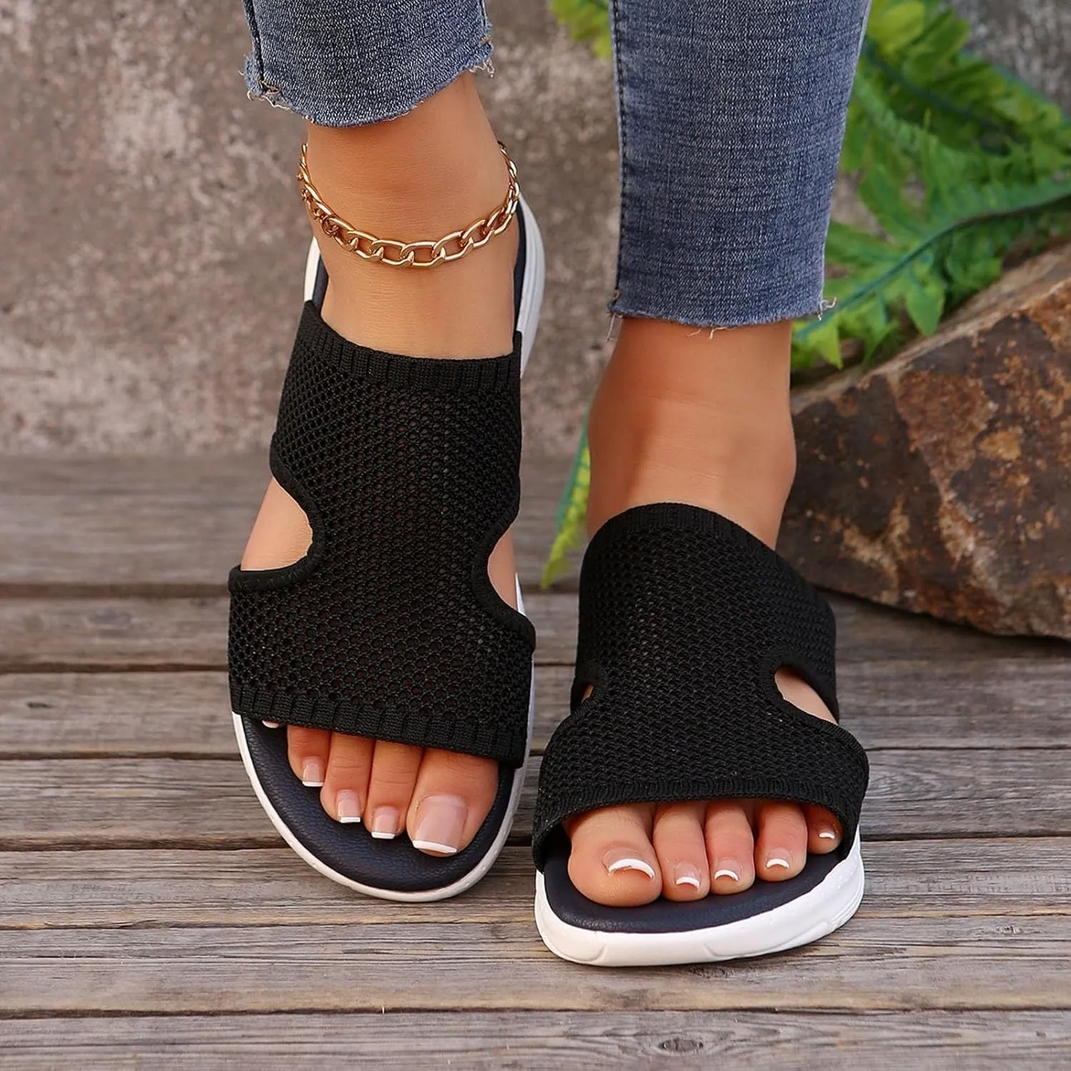 Womens Summer Breathable Mesh Slippers Lightweight Mesh Garden Shoes Platform Footwear Non Slip Comfort Walking Shoes