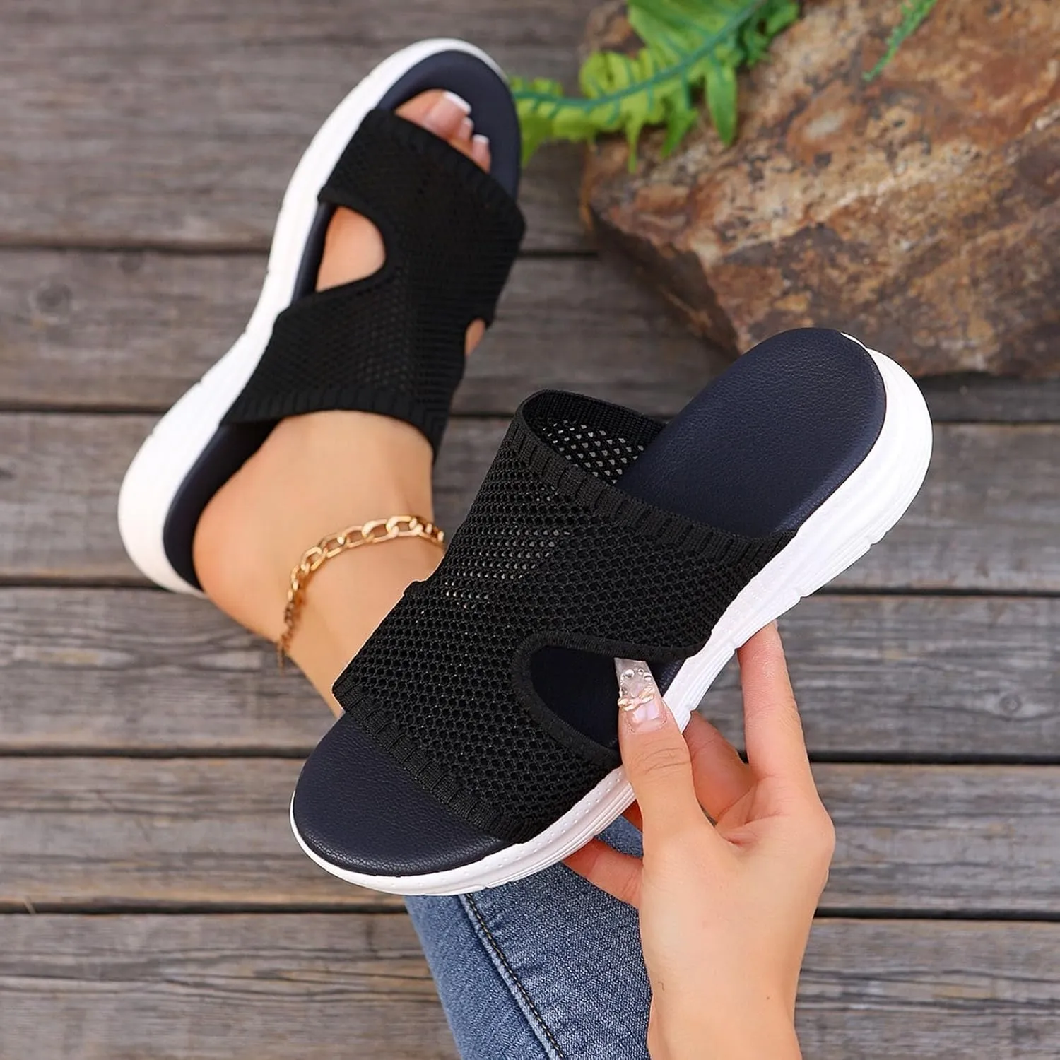 Womens Summer Breathable Mesh Slippers Lightweight Mesh Garden Shoes Platform Footwear Non Slip Comfort Walking Shoes