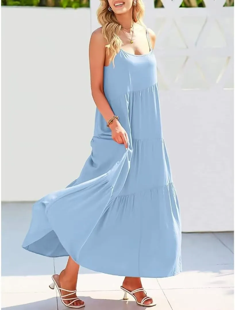 Womens Summer Dresses Spaghetti Strap Maxi Dresses for Women Boho Dress Sun Dresses for Women 2025
