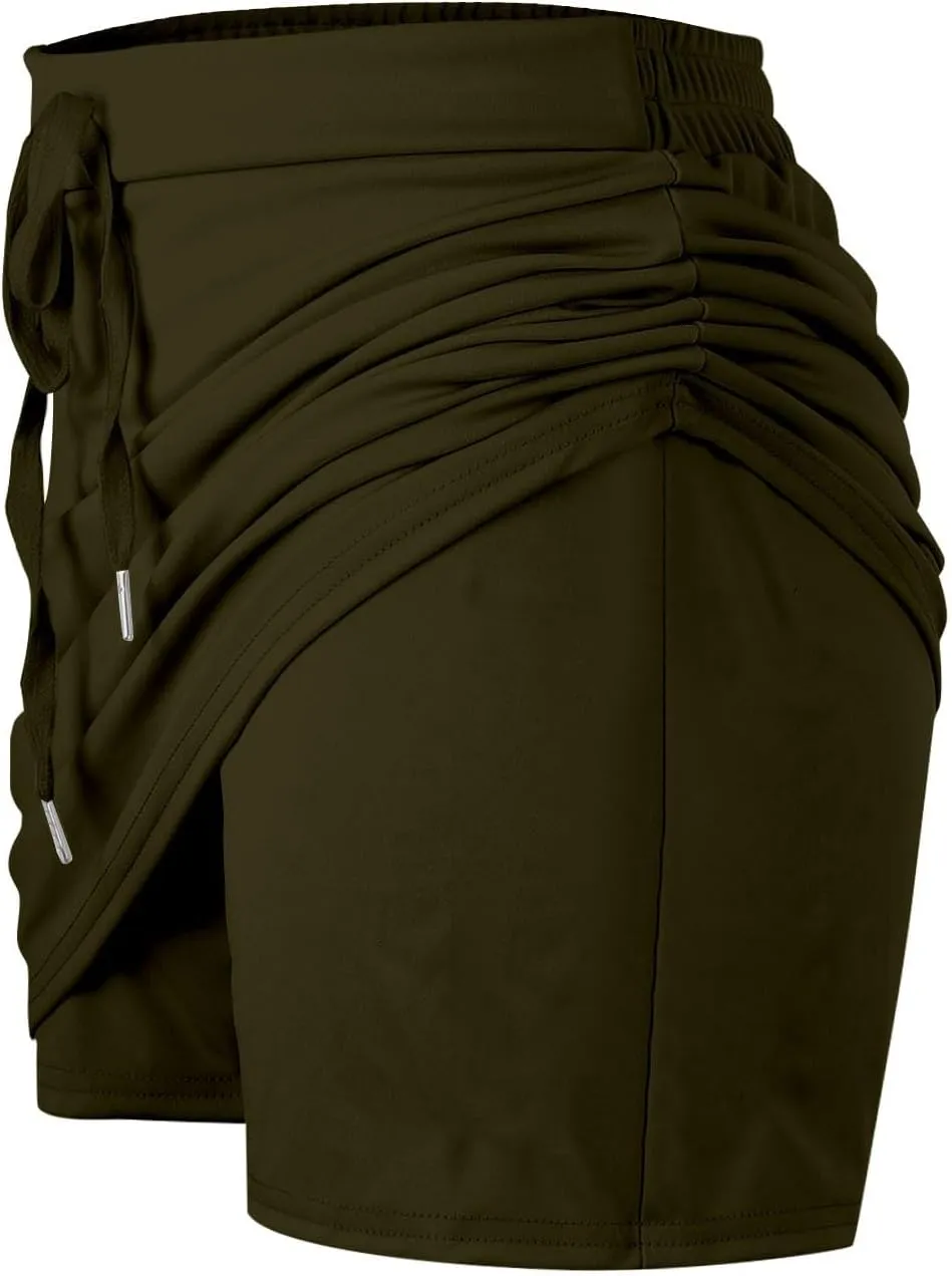 Women's Tennis Skirts Solid Color Loose Yoga High Waisted Exercise Athletic Running Golf Sport Pants with Pocket