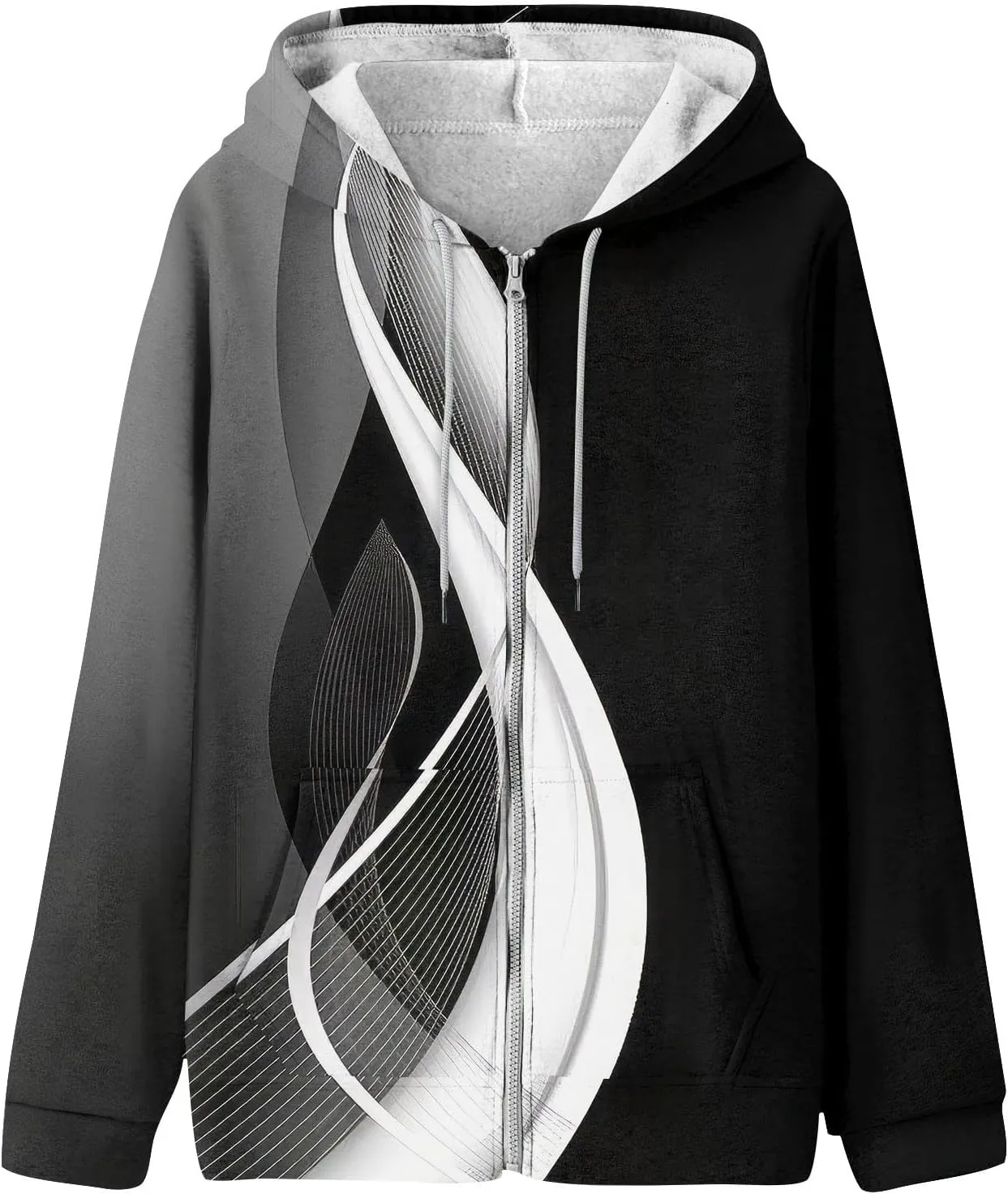 Women's Tie-Dye/White Zip-Up Hoodie With Pockets, Striped, Long Sleeve, S-3XL