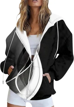 Women's Tie-Dye/White Zip-Up Hoodie With Pockets, Striped, Long Sleeve, S-3XL