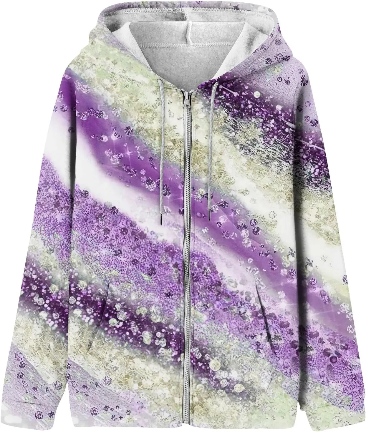 Women's Tie-Dye/White Zip-Up Hoodie With Pockets, Striped, Long Sleeve, S-3XL